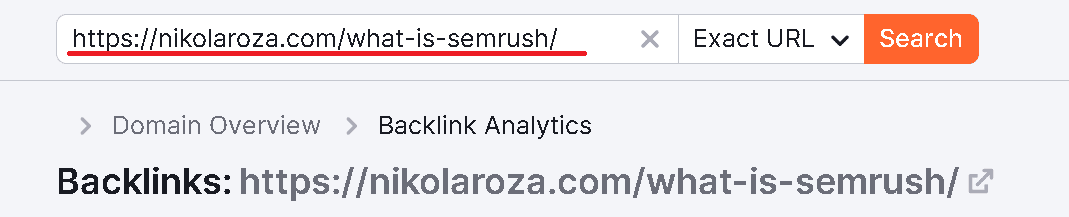 Inspect a URL in SEMrush backlink tool