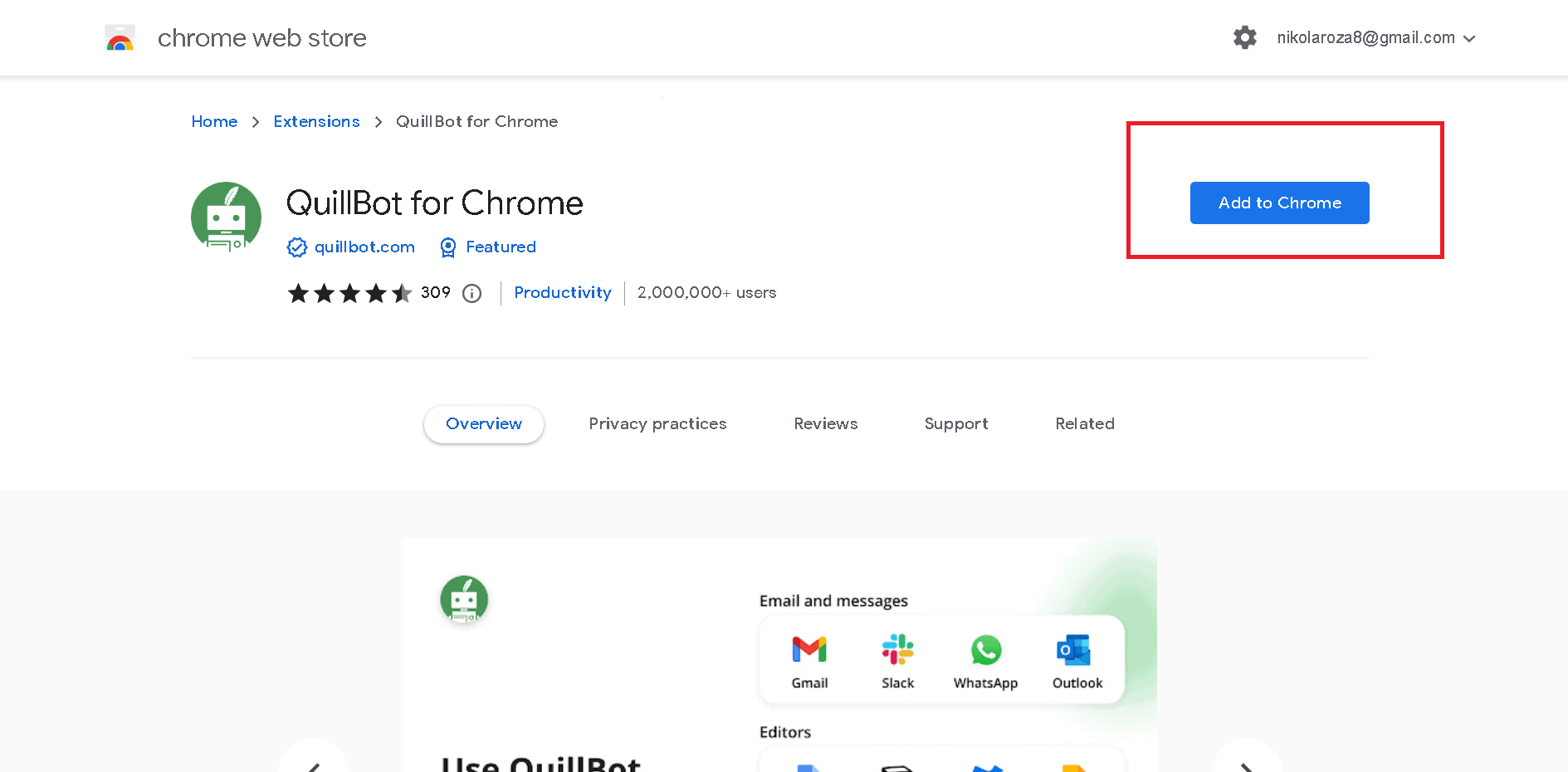 add Quillbot Chrome extension to Chrome