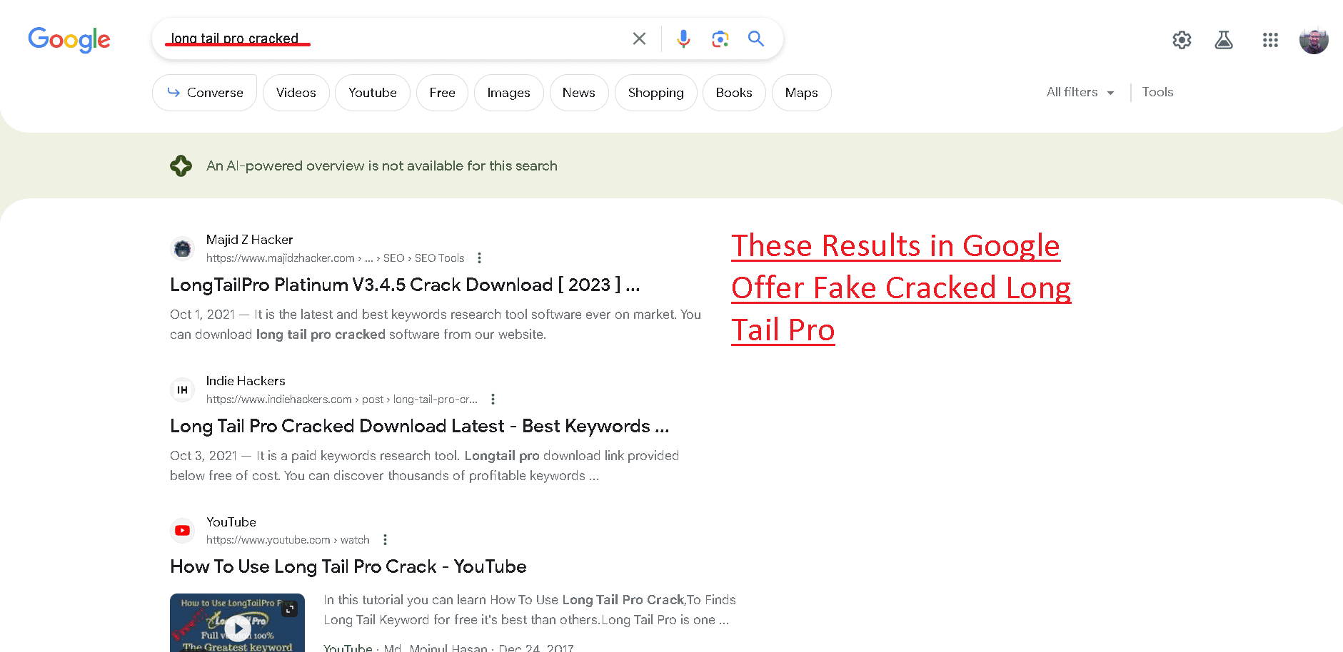 Long Tail Pro cracked version result in Google