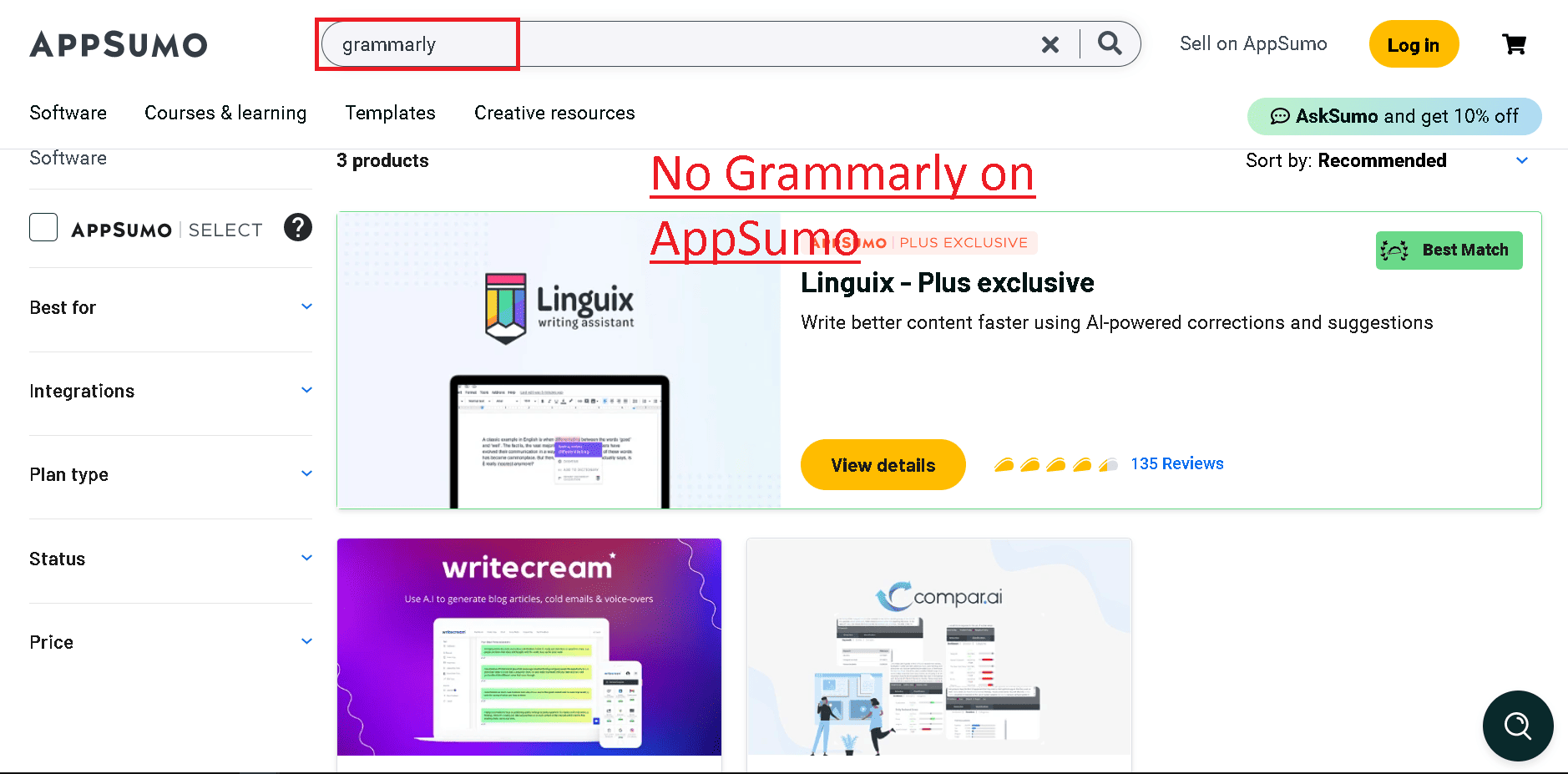 No Grammarly grammar checker offer on AppSumo