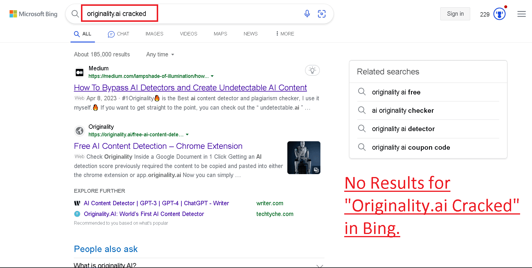 Originality.ai cracked query searched in Bing