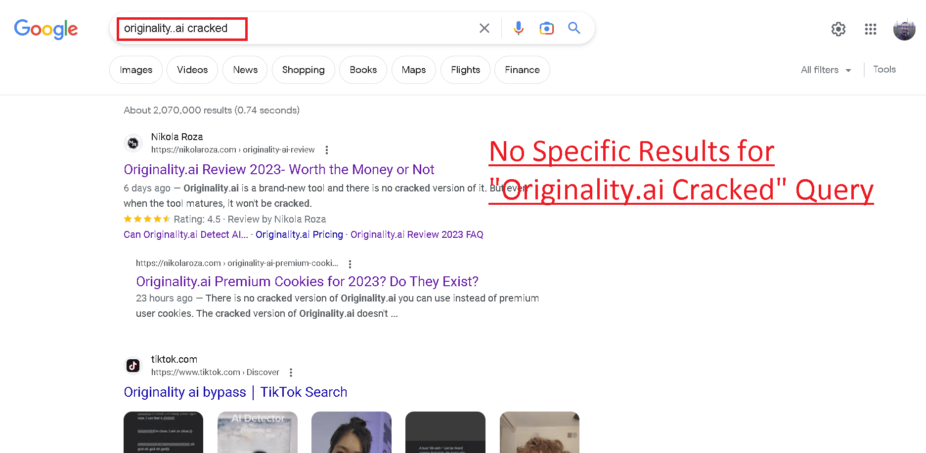 Originality.ai cracked query searched in Google