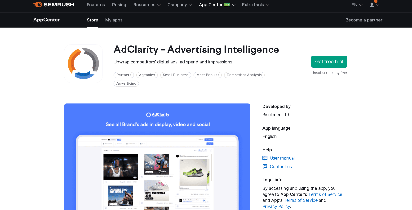 AdClarity SEMrush app