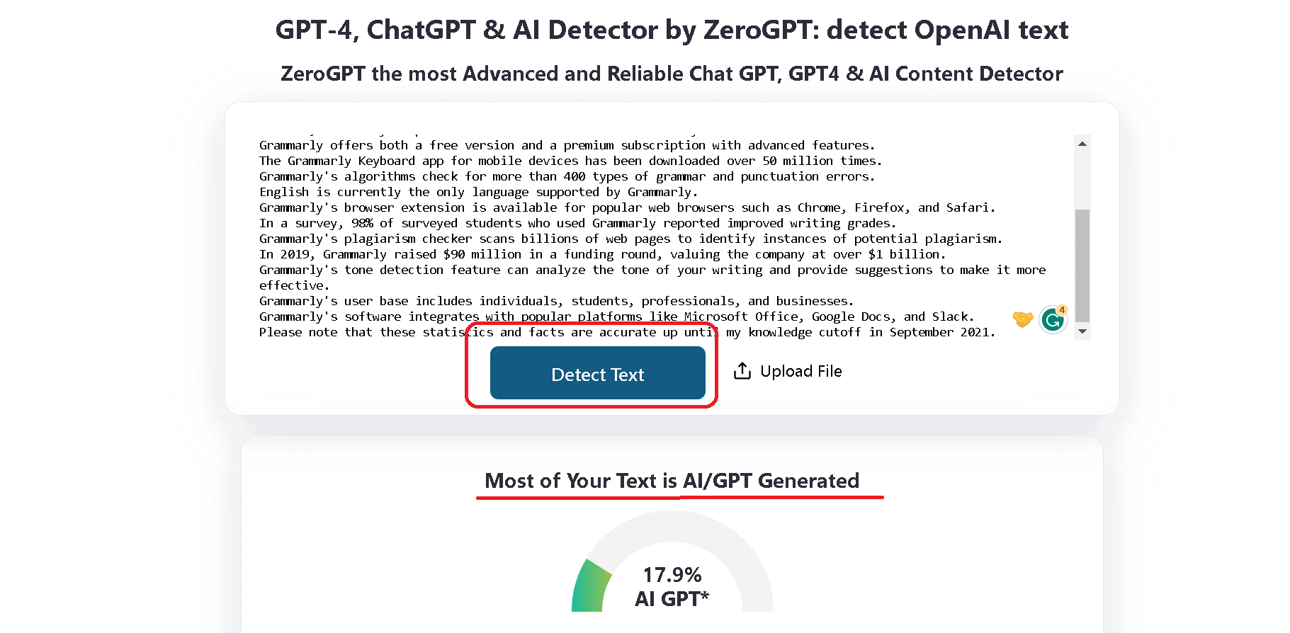 ZeroGPT correctly detected ChatGPT generated text