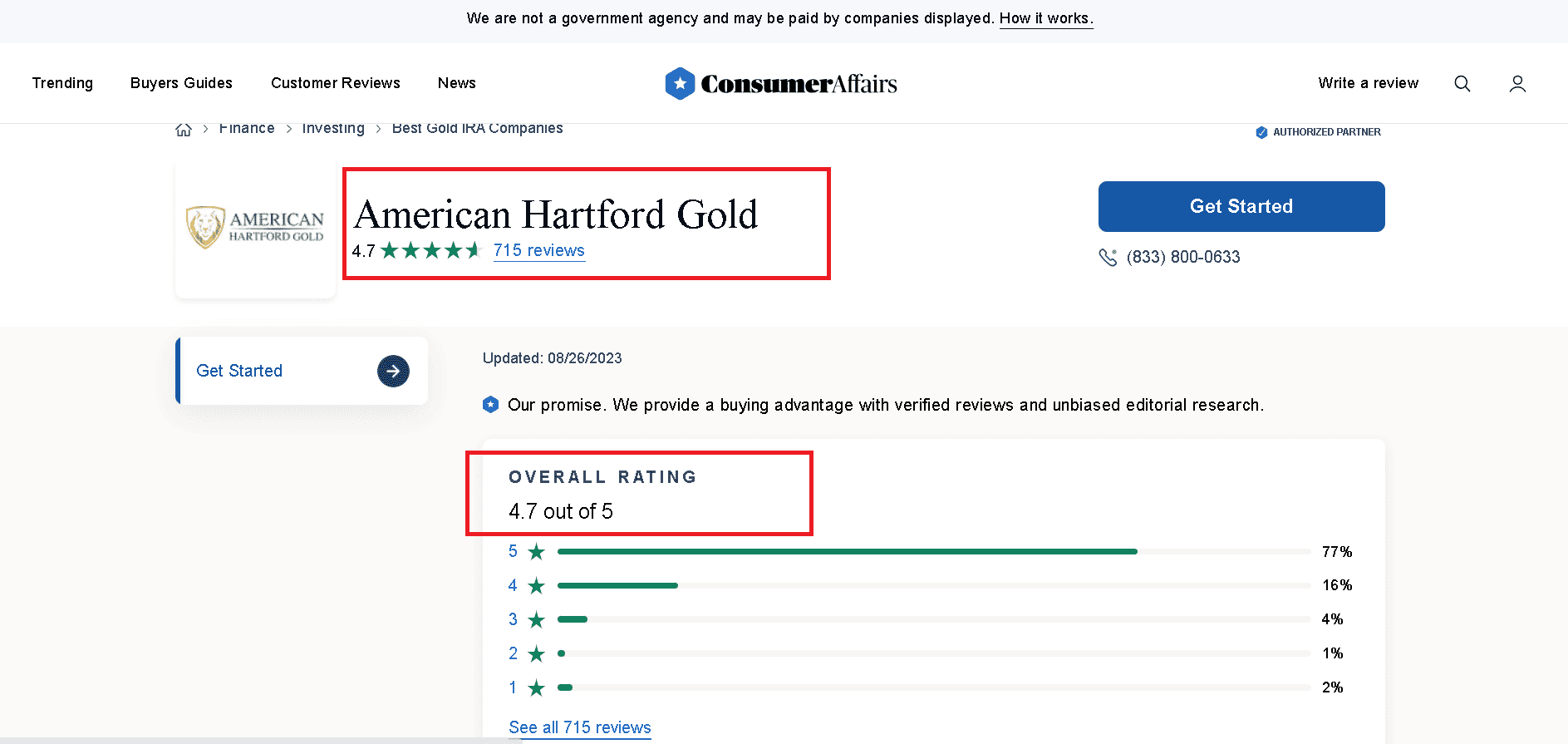American Hartford Gold ConsumerAffairs profile