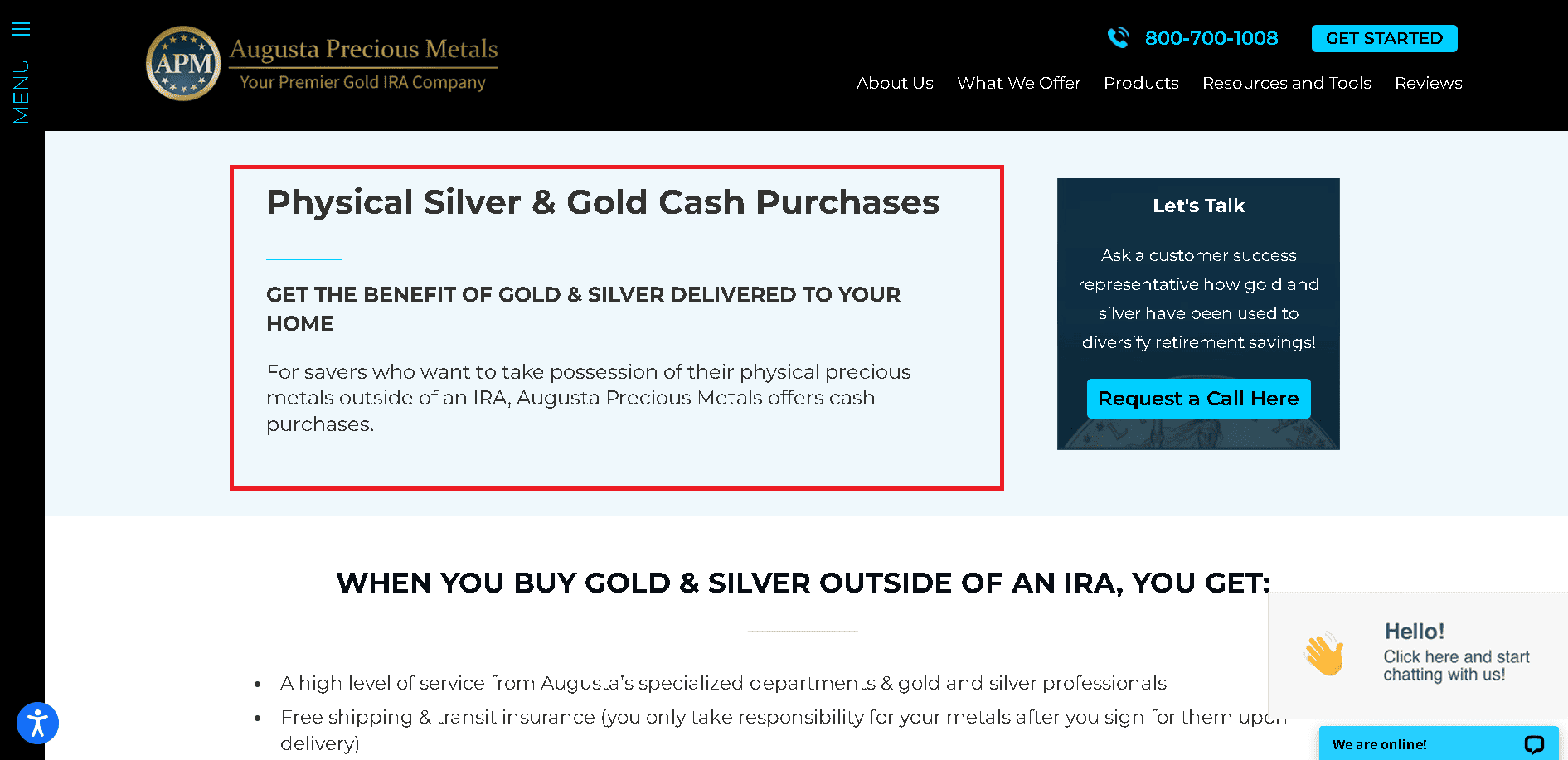 Augusta Precious Metals pro- they let you buy gold and silver for cash