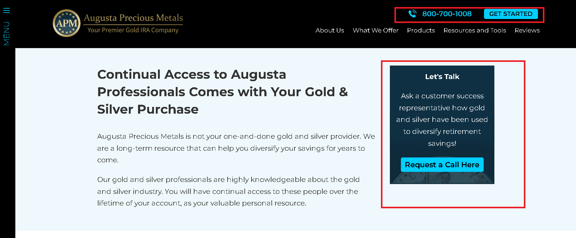 Contact Augusta Precious Metals and get assigned a personal agent to discuss your gold IRA options