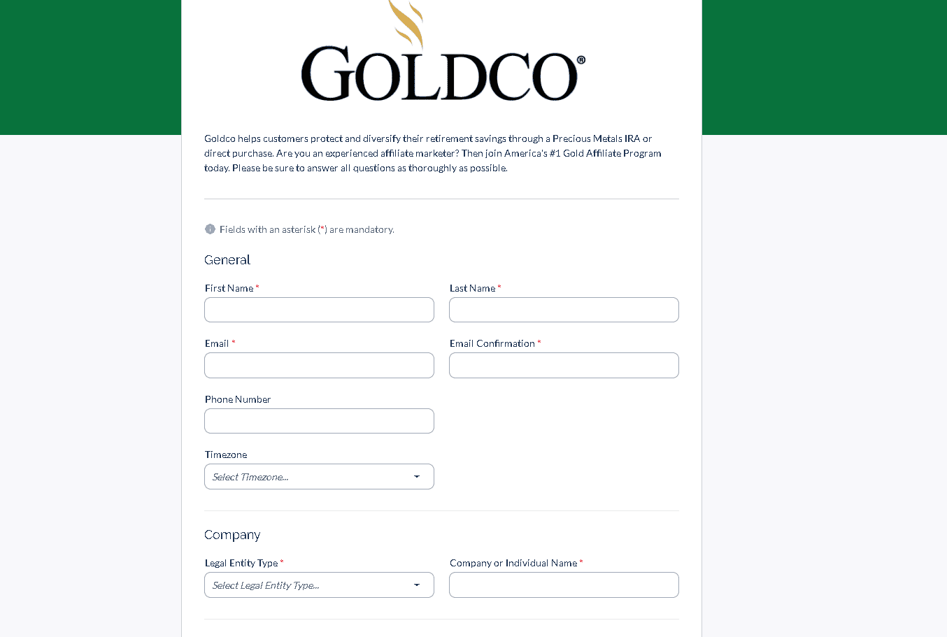 Goldco affiliate program application form