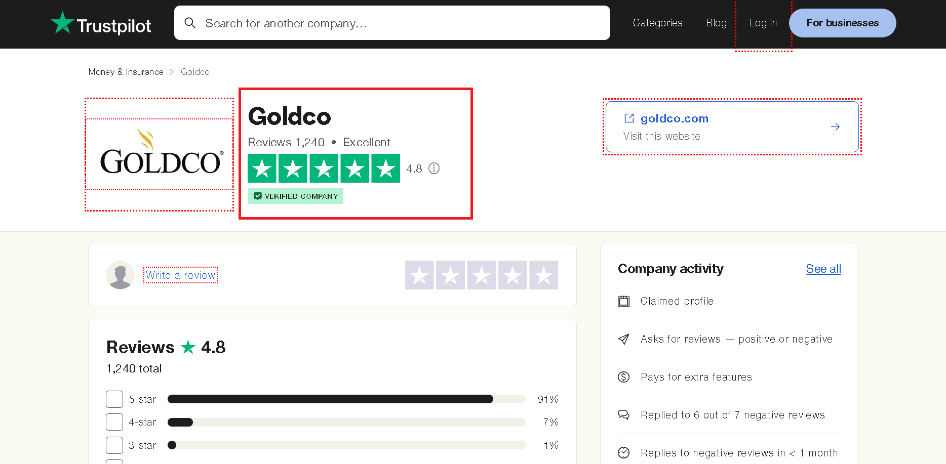 Goldco Trustpilot profile