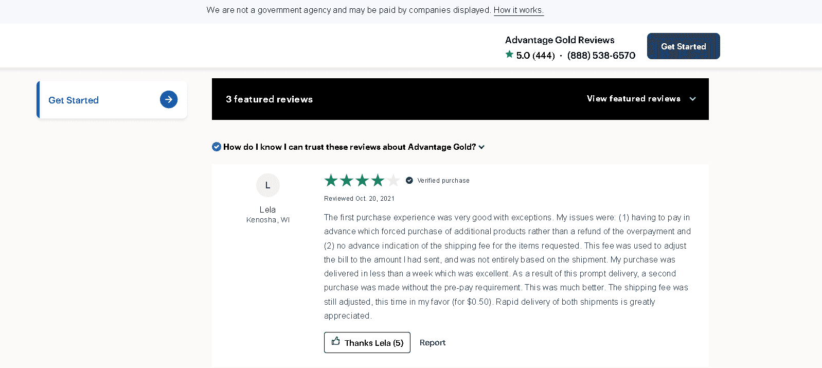 Advantage Gold complaint and negative review example 1