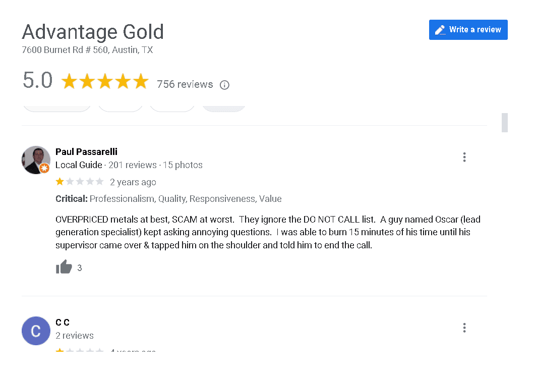 Advantage Gold complaint and negative review example 4