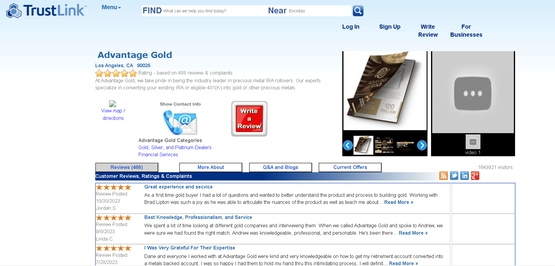 Advantage Gold positive reviews on Trustlink