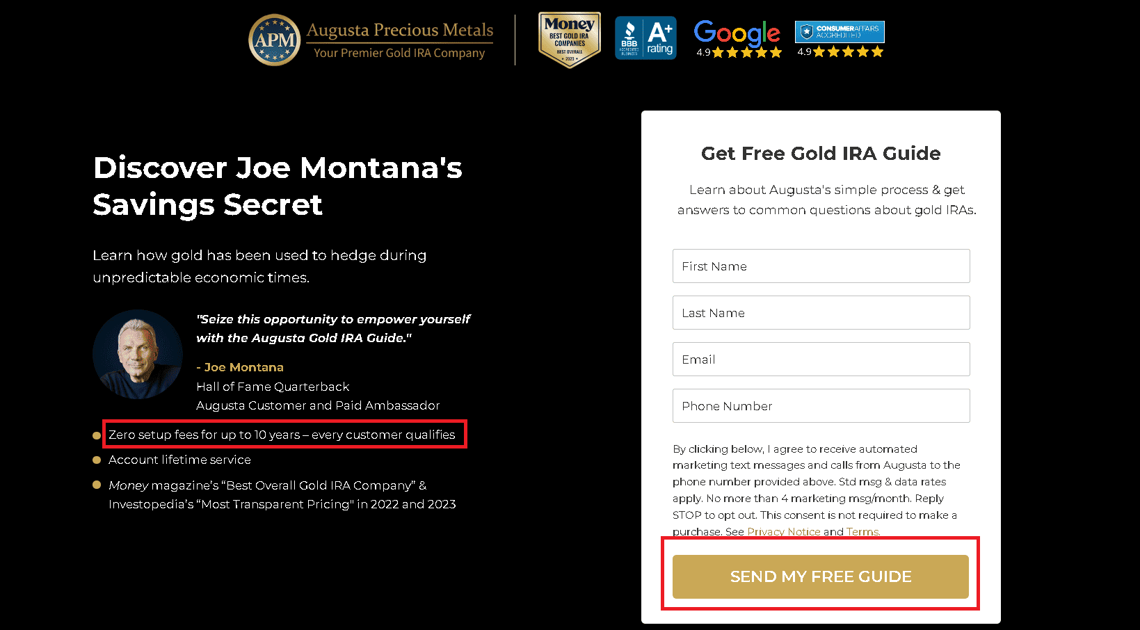Joe Montana is a paid ambassador for Augusta Precious Metals