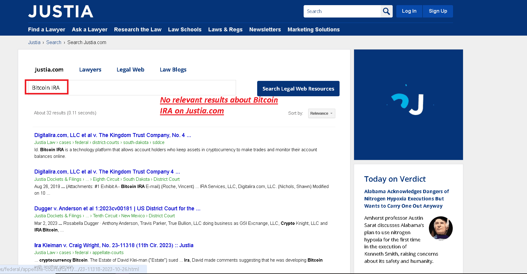 Bitcoin IRA lawsuit no example on Justia.com