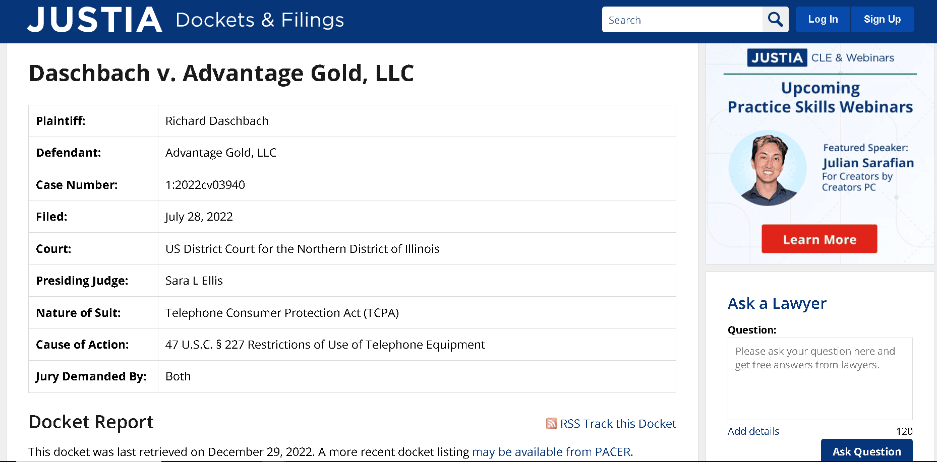 Daschbach vs Advantage Gold lawsuit example 1