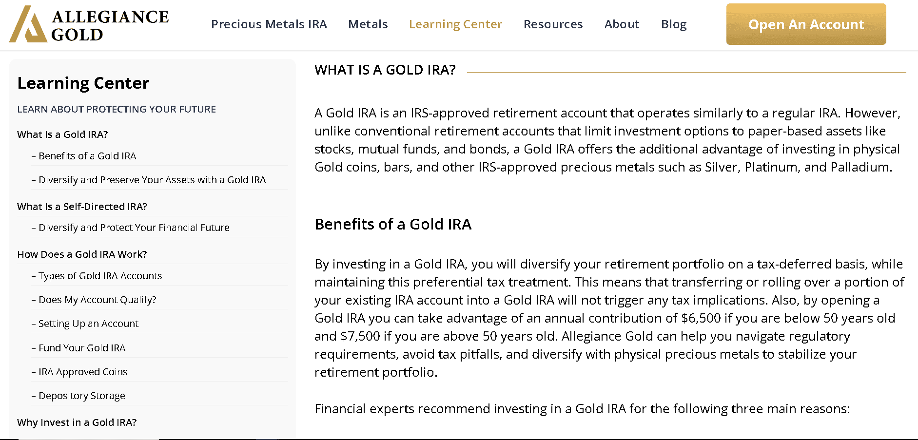 Allegiance Gold lets you open a gold IRA account with them
