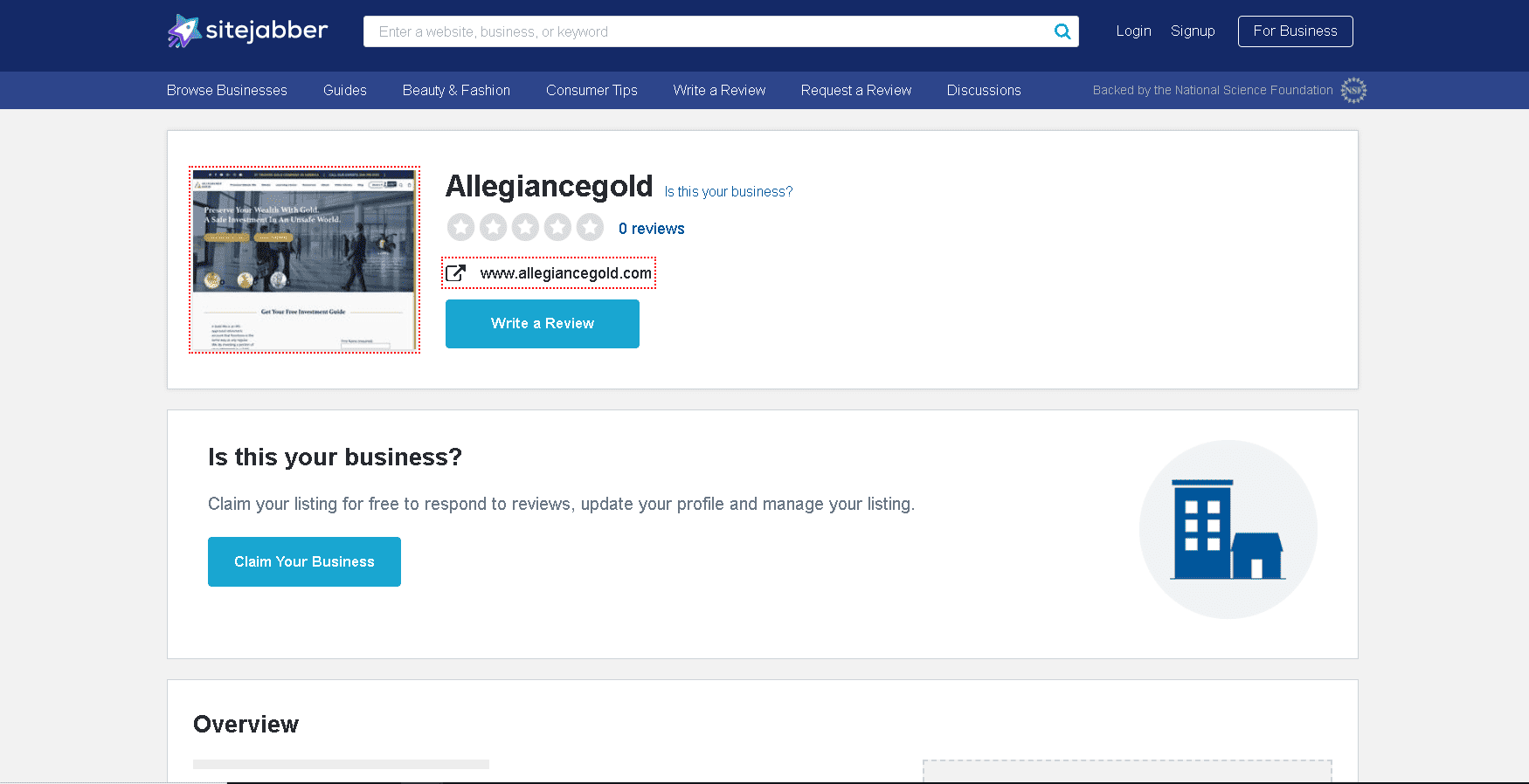 Allegiance Gold don't have a profile and customer reviews on Sitejabber