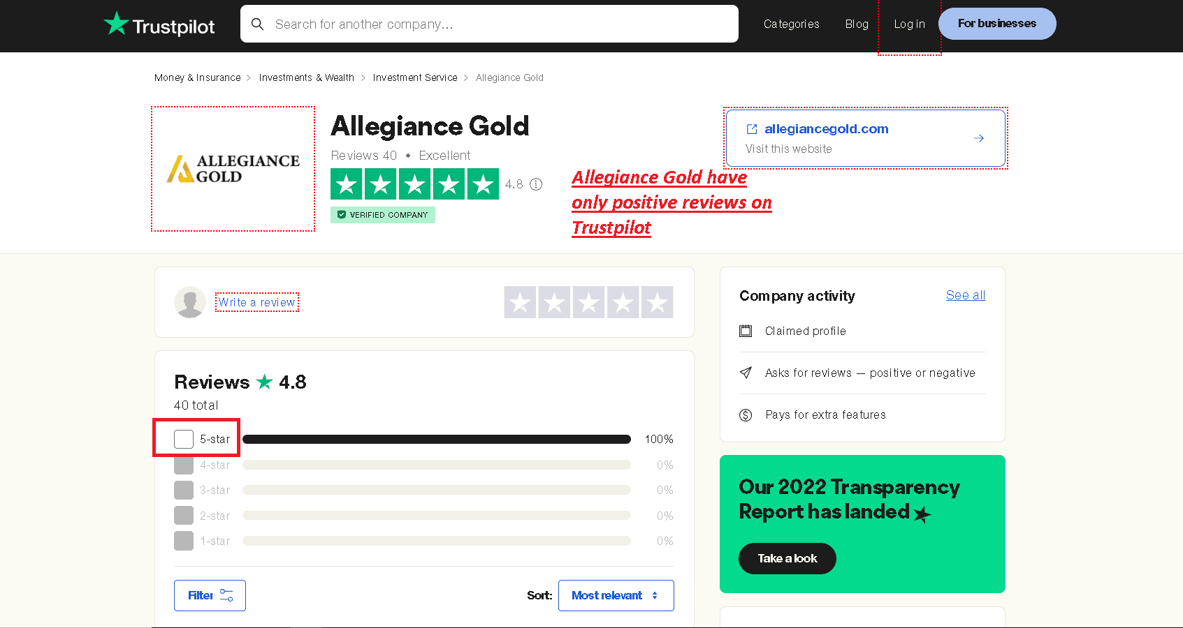 Allegiance Gold have no negative reviews and complaints on Trustpilot