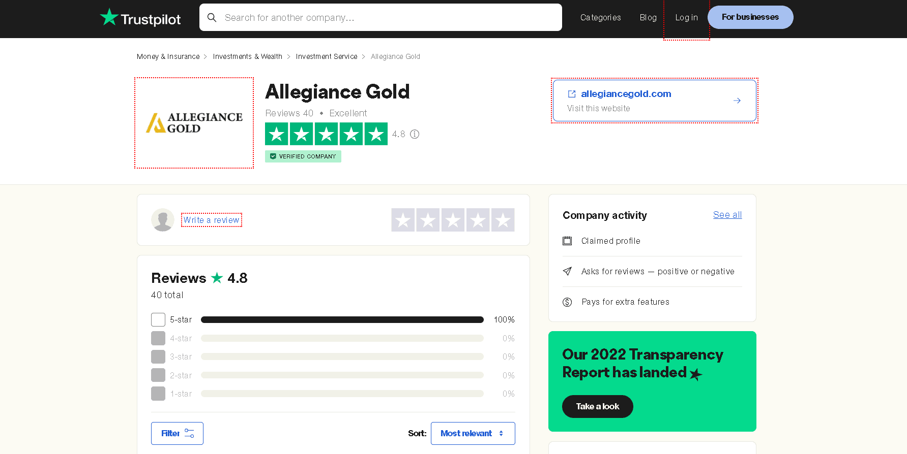 Allegiance Gold Trustpilot profile and customer reviews