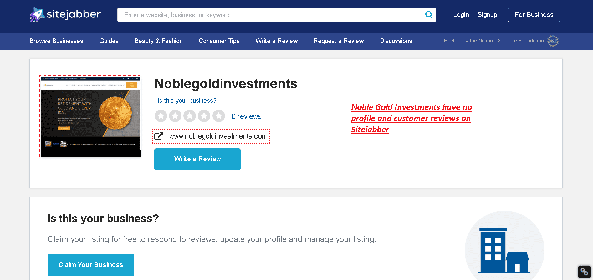 Noble Gold Investments have no profile and customer reviews on Sitejabber