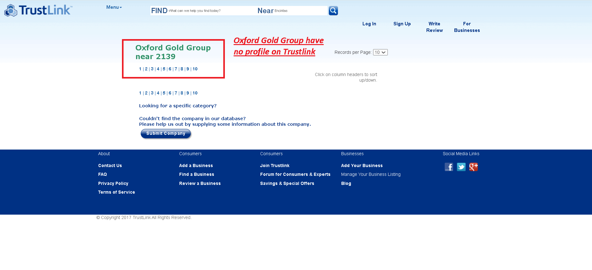 Oxford Gold Group have no profile and customer reviews on Trustlink