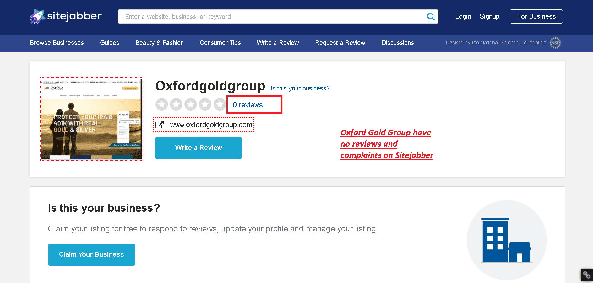 Oxford Gold Group have no customer reviews and complaints on Sitejabber