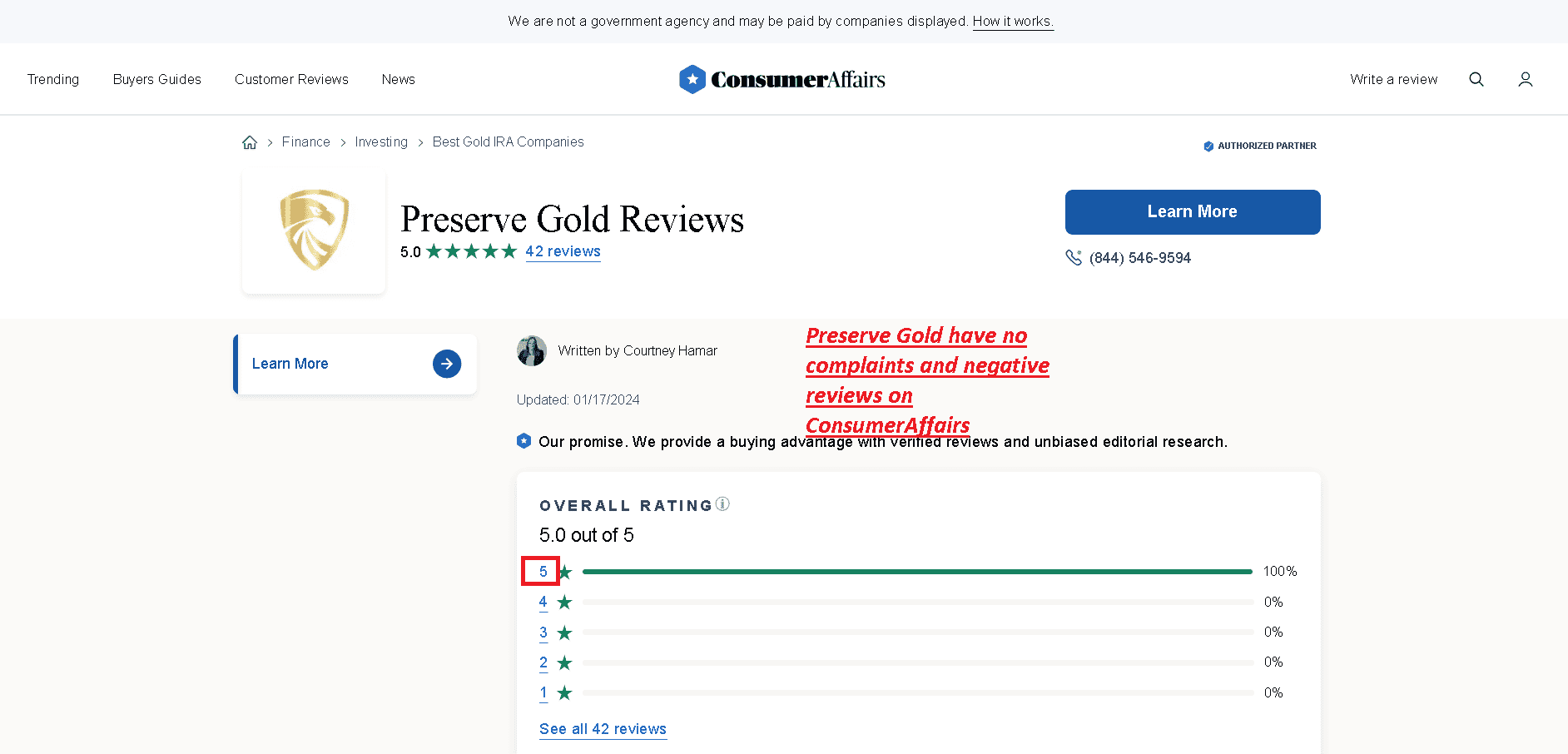 Preserve Gold have no complaints and negative reviews on ConsumerAffairs