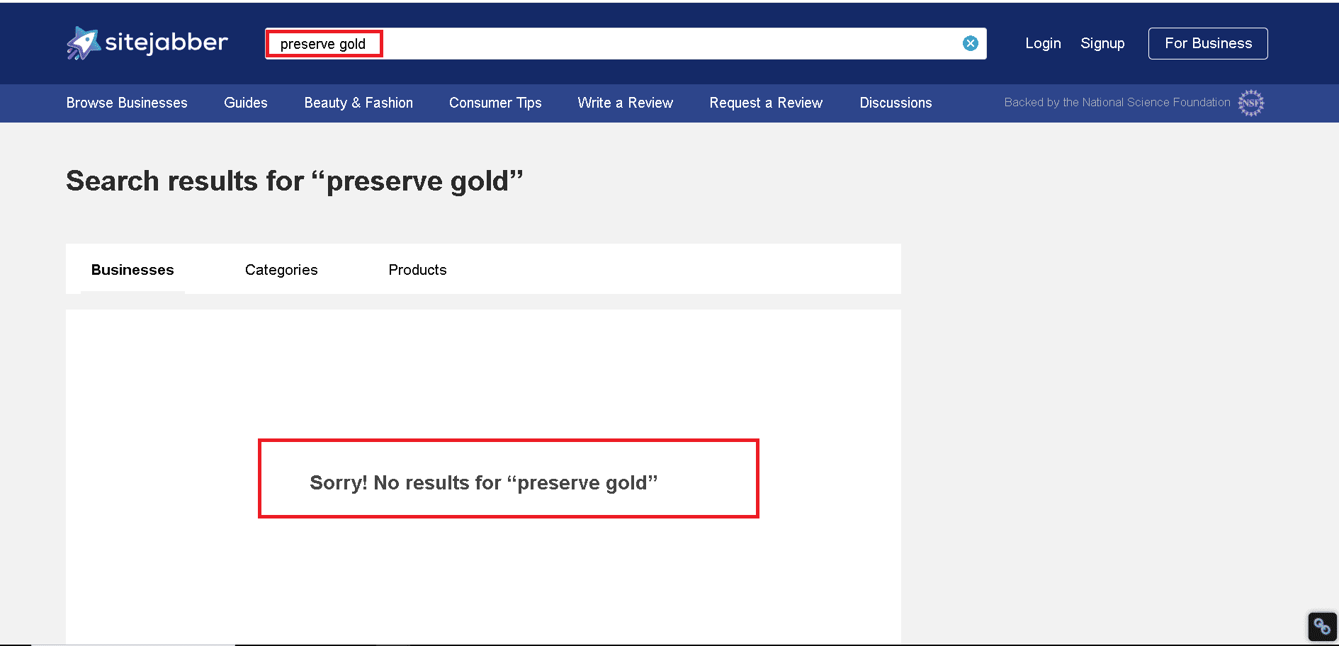 Preserve Gold has no profile, customer reviews and complaints on Sitejabber
