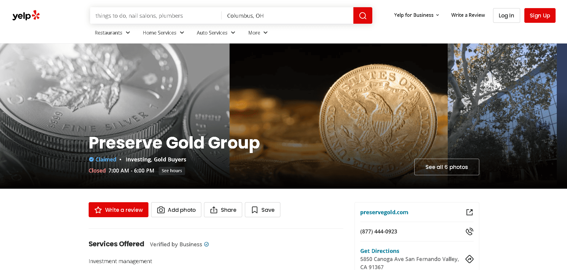 Preserve Gold Group yelp profile and customer reviews
