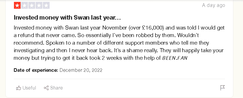 Swan Bitcoin complaint and negative review example 1