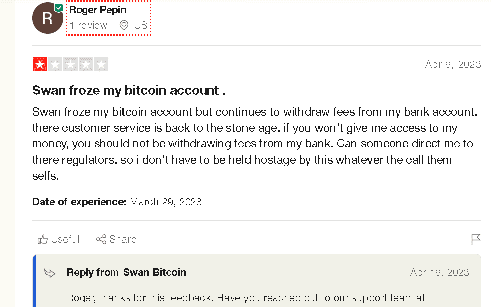 Swan Bitcoin complaint and negative review 3