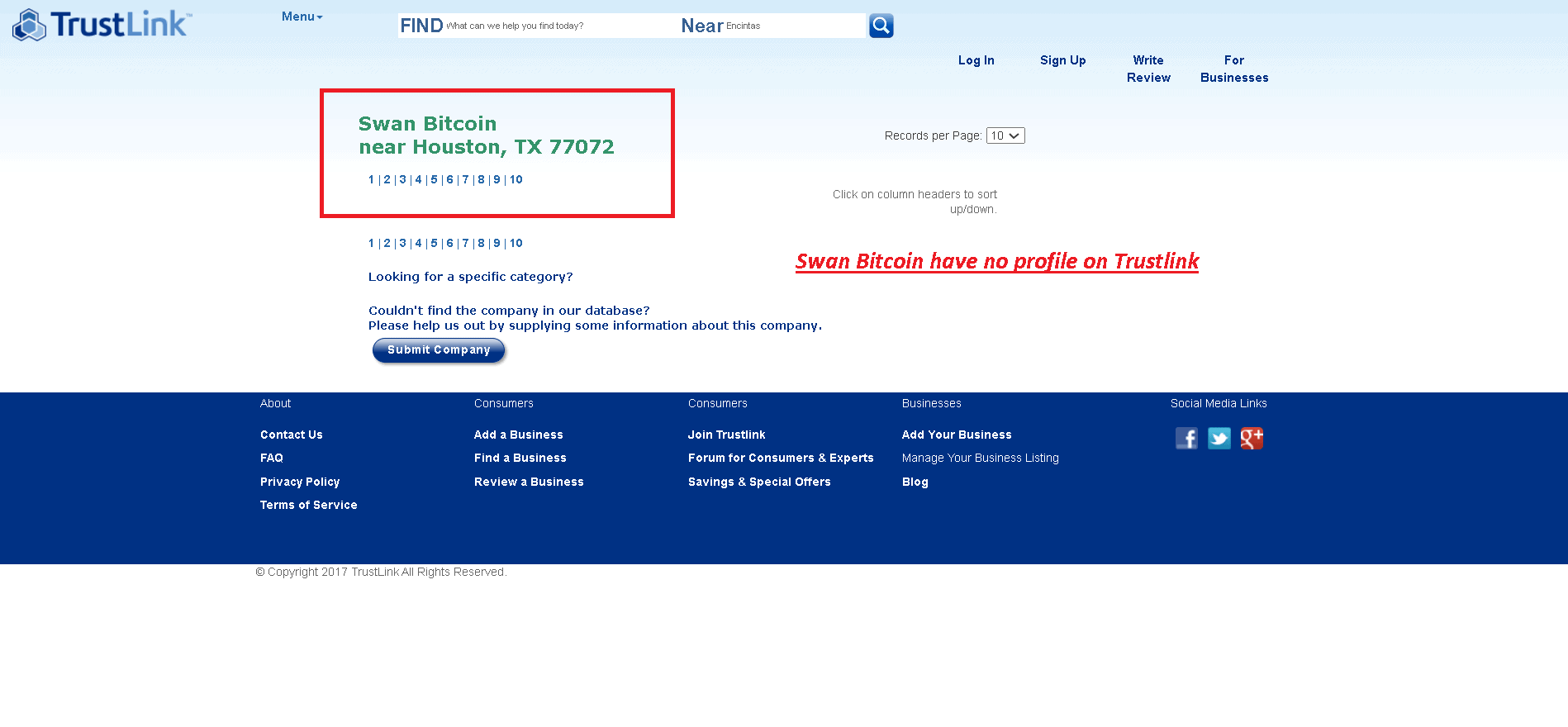 Swan Bitcoin have no profile and customer reviews on Trustlink