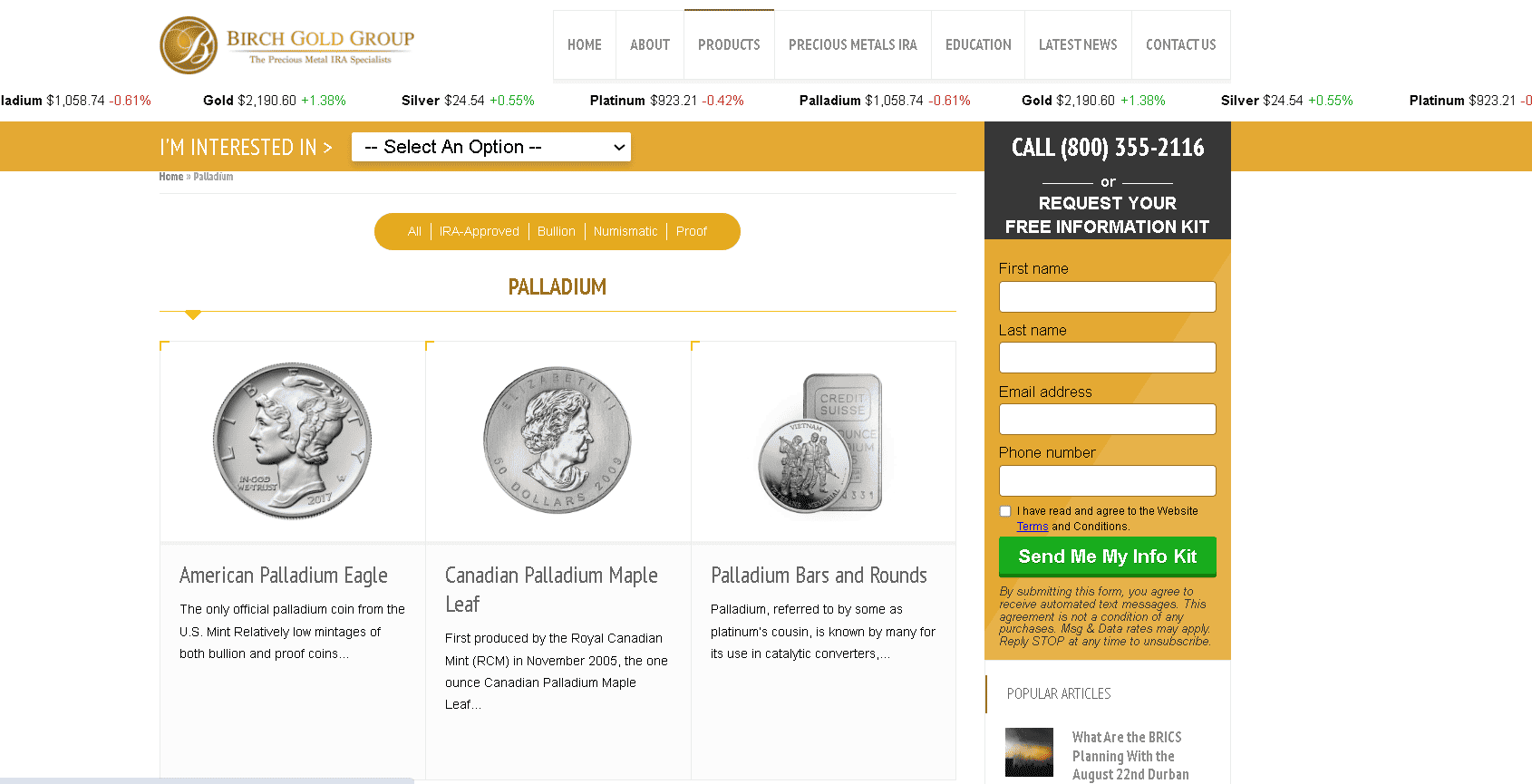 Birch Gold Group sell palladium coins and bars