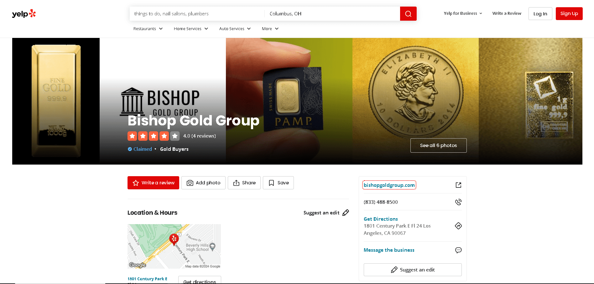 Bishop Gold Group Yelp profile and customer reviews