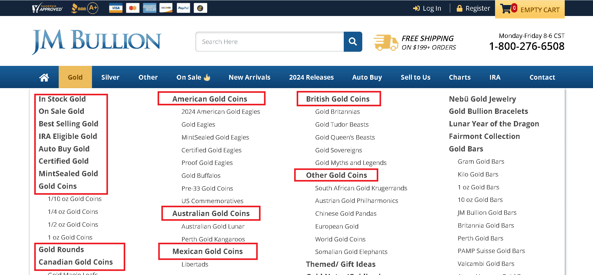 JM Bullion gold bars and cons