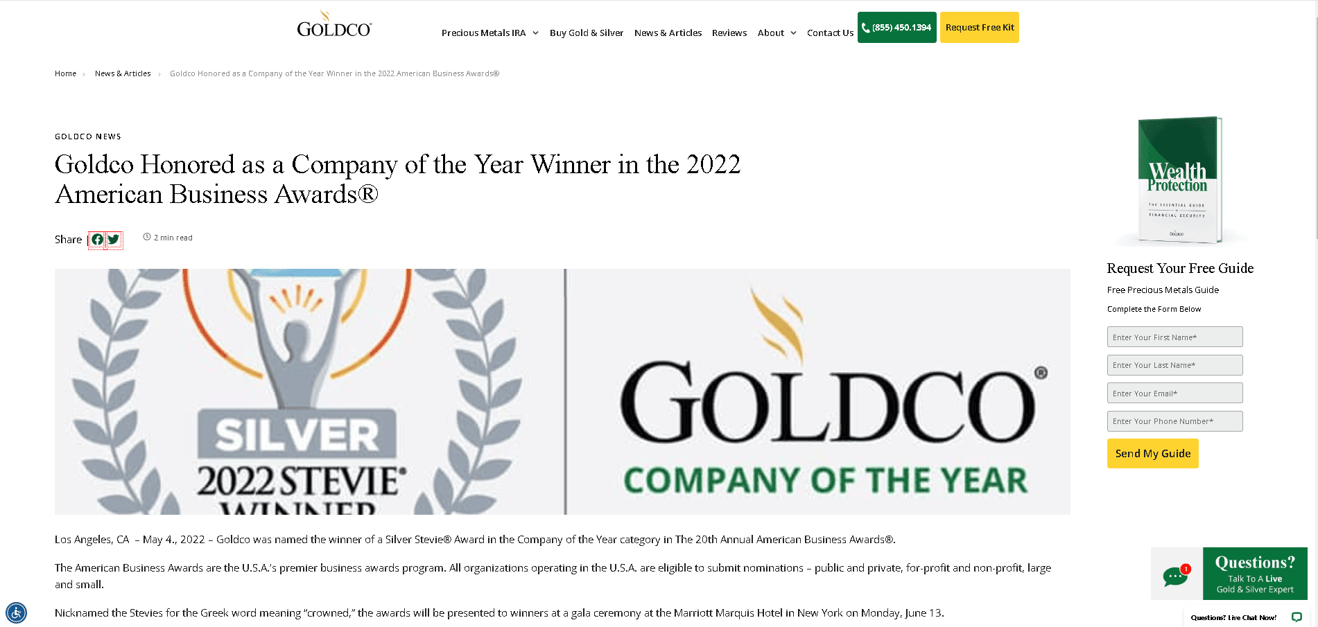 Goldco Precious Metals won the company of the year