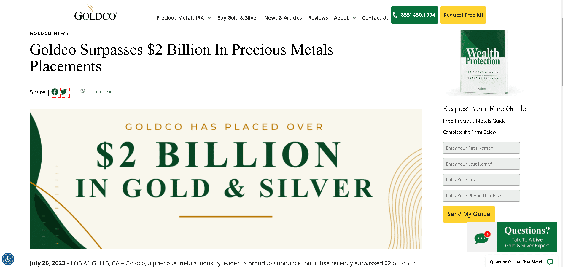 Goldco have sold over 2 billion worth of precious metals