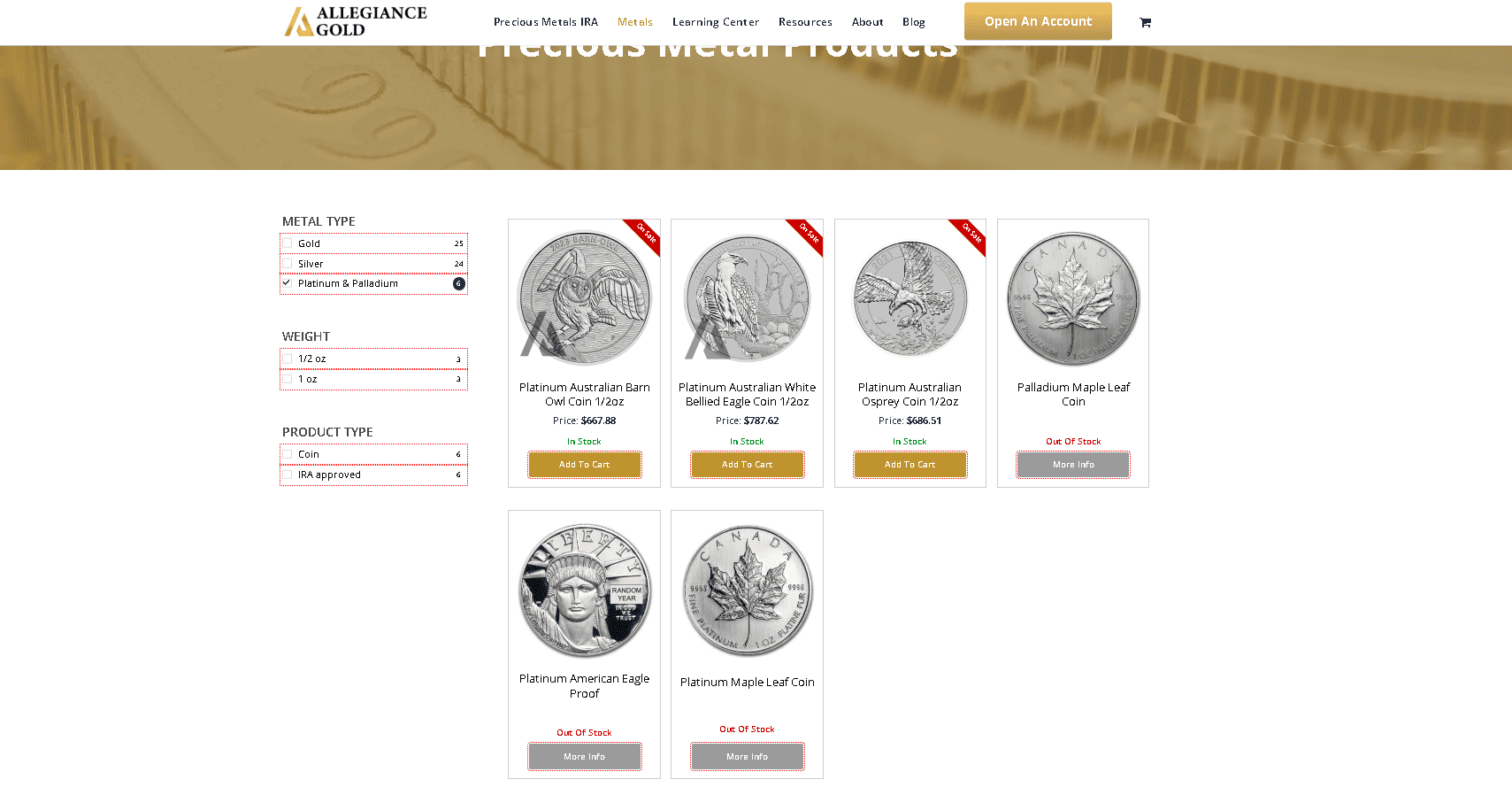 Allegiance Gold sell platinum and palladium coins and bars