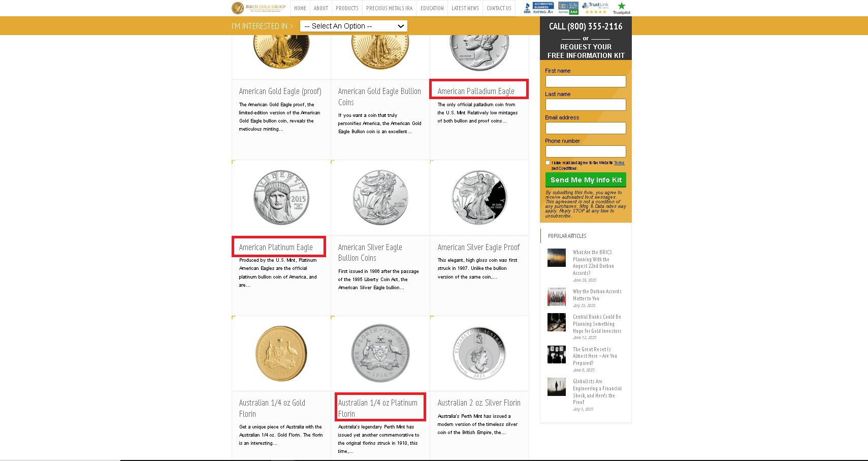 Birch Gold Group sell gold, silver, platinum and palladium coins and bars