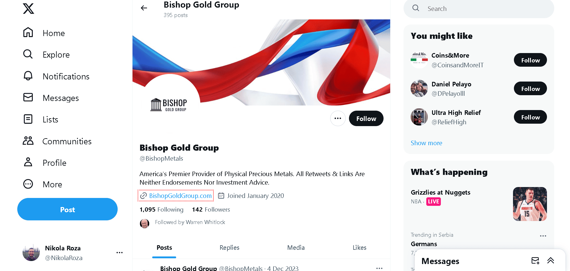 Bishop Gold Group Twitter profile