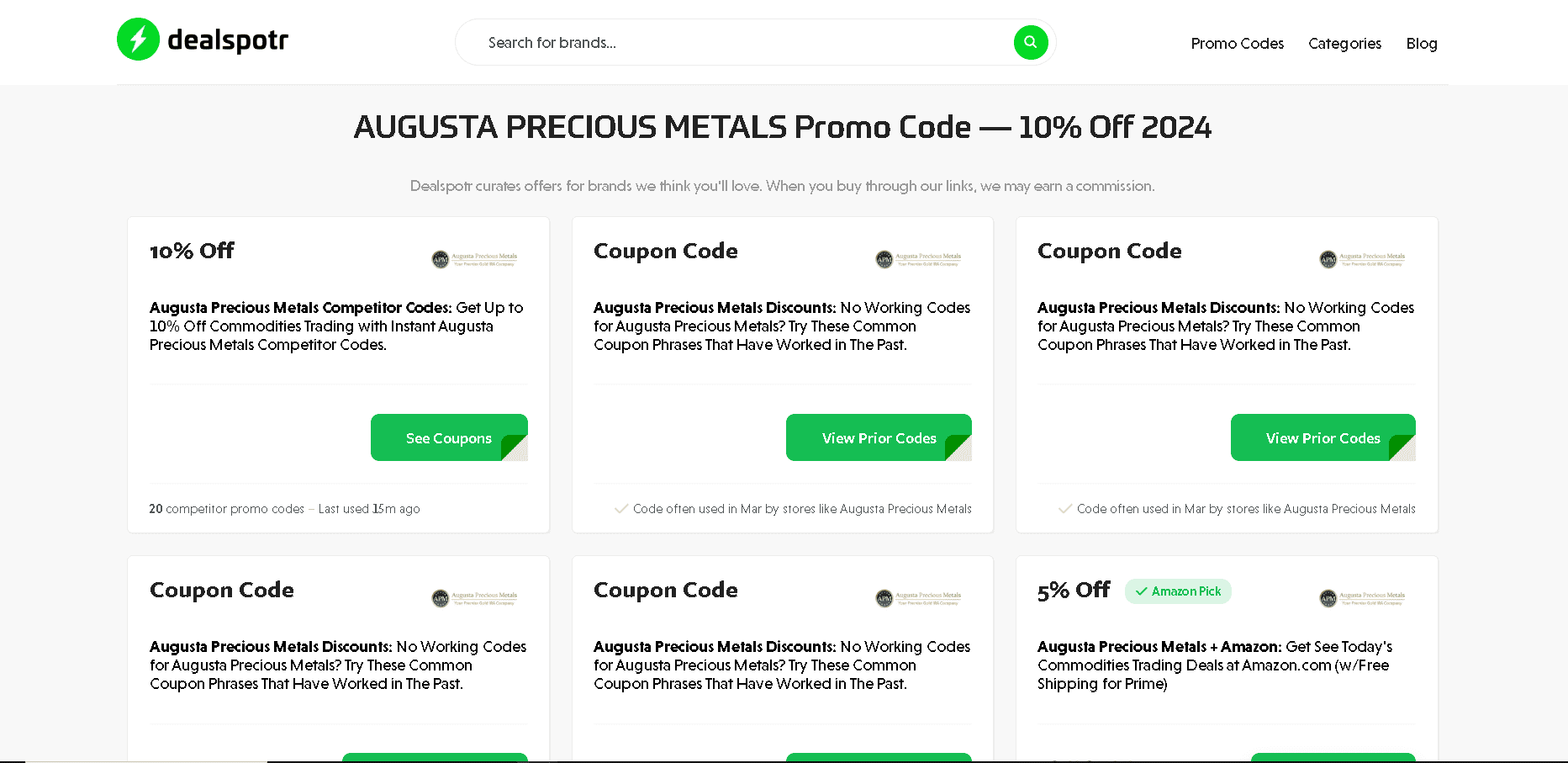 Fake Augusta Precious Metals coupon codes on a website