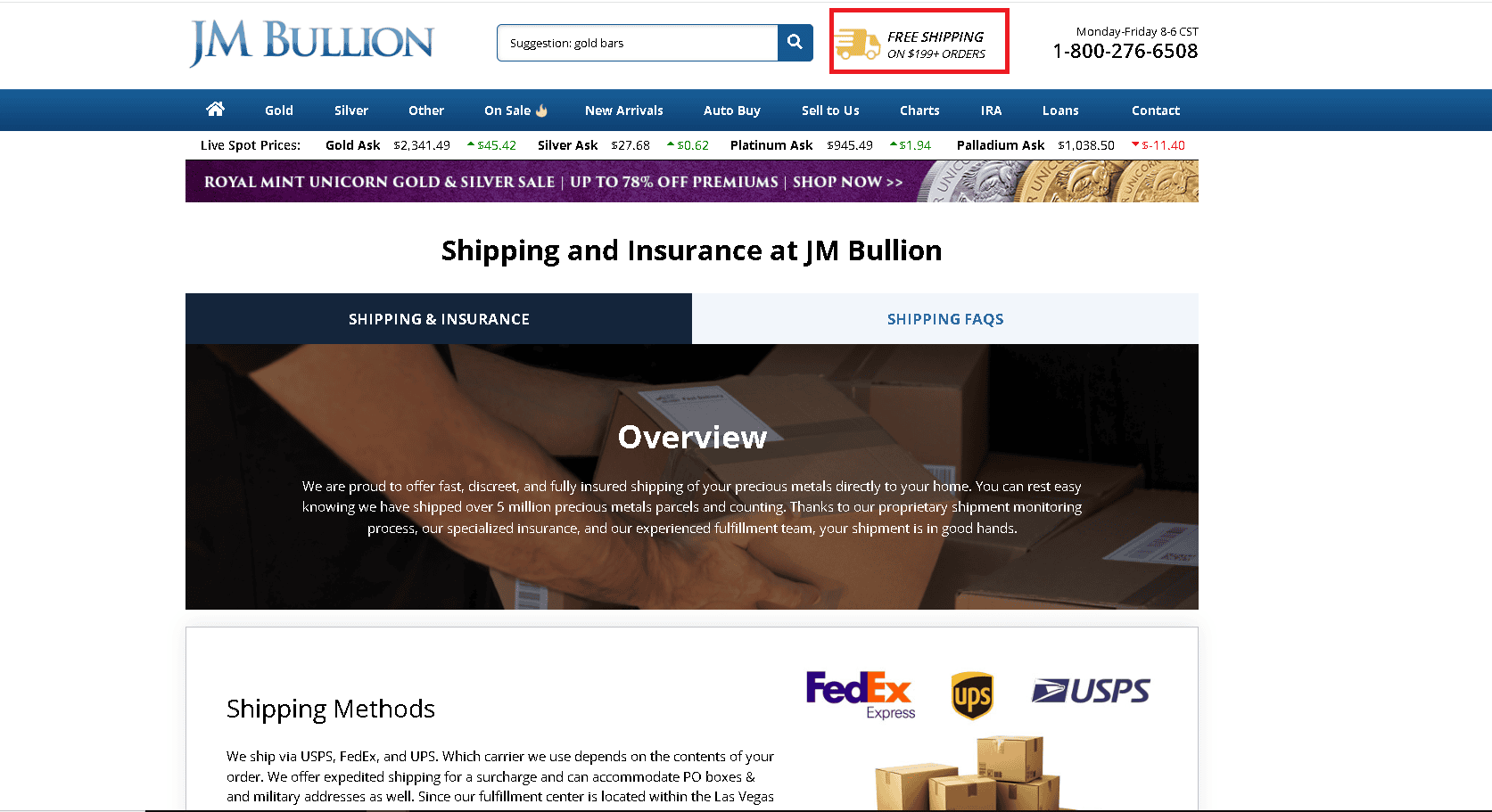 JM Bullion offer free shipping